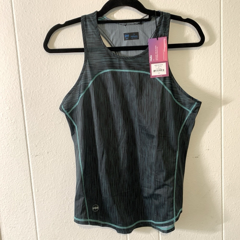 Janji Helio Tech Womens Small Tank Top Sea Striped Blue Green Athletic NEW